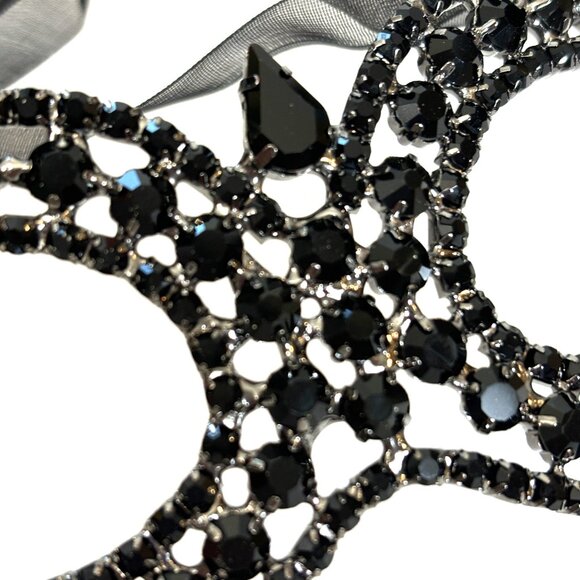 Black Rhinestone Jeweled Metal Harlequin Facemask NWT NOS - Picture 9 of 15